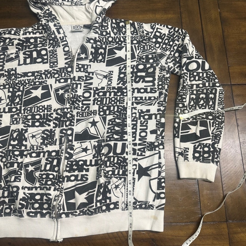 Famous Stars and Stripes Kids XL Zip Up Hoodie All Over Print Black White Logo - Picture 4 of 10